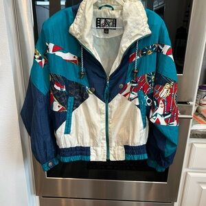Rivers Edge Vintage 90’s nautical theme Windbreaker has wear stains but GUC